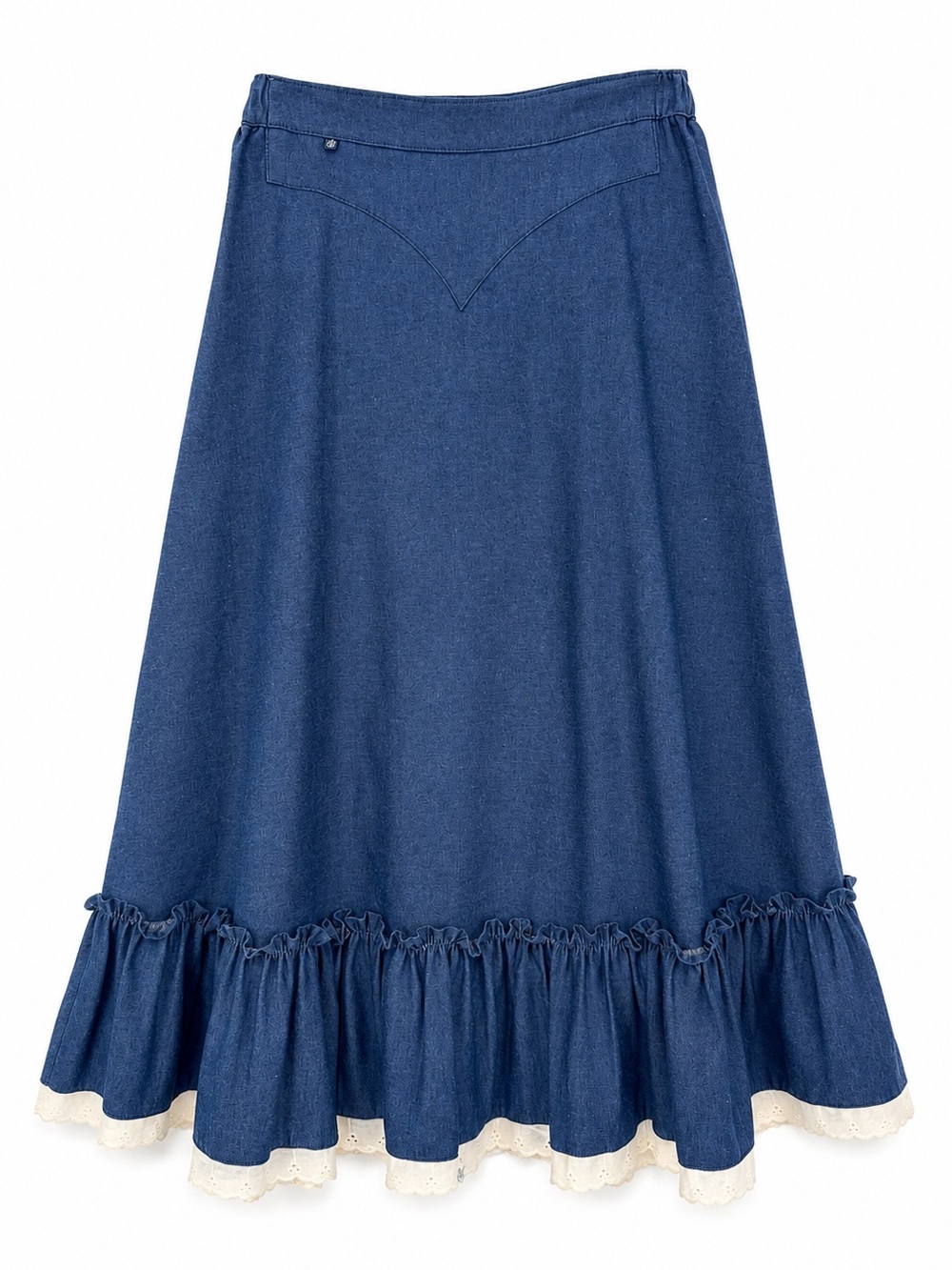 Rockmount Ranchwear Vintage Western Chambray Denim Lace Trim Midi Skirt Small